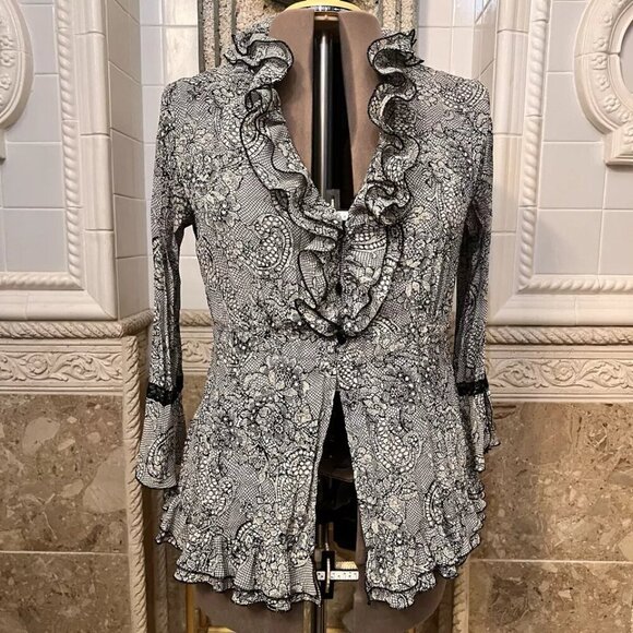 Notations. Size Large. Chiffon Blouse. Lace Inserts. Ruffled. Peplum. B81 - Picture 7 of 7